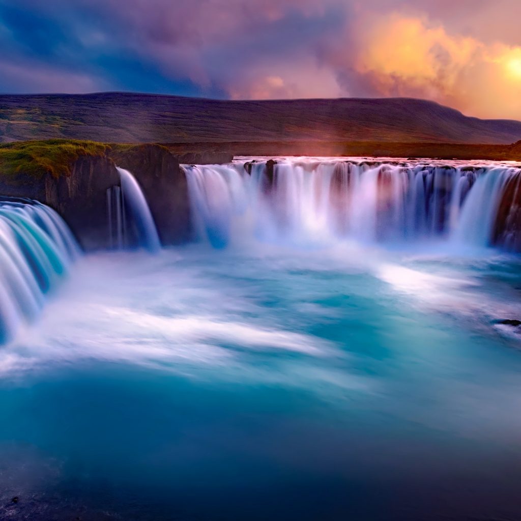 Waterfall river with sunset whatsapp dp image