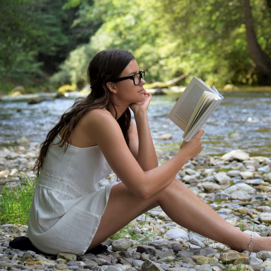 A Girl Reading Book River Side Whatsapp Dp Image
