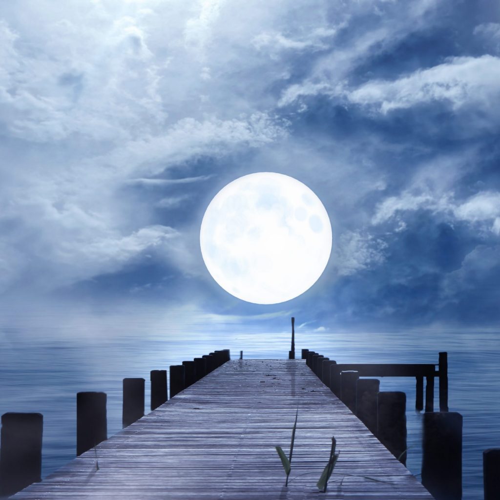 Wood Bridge In lake with moonlight whatsapp dp image