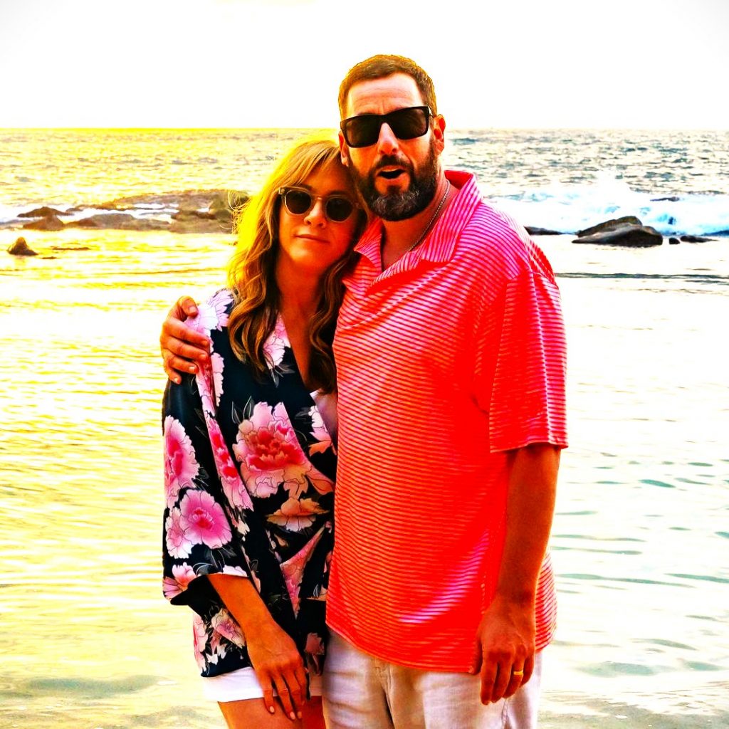 Adam Sandler And His Wife Enjoying Sea Beach WhatsApp DP Image