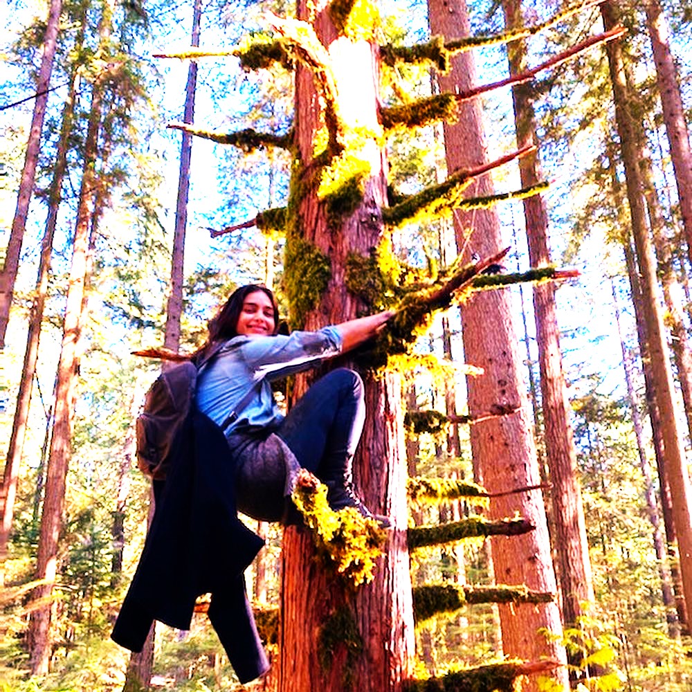 Melissa Barrera Climbing Tree In Forest WhatsApp DP Image