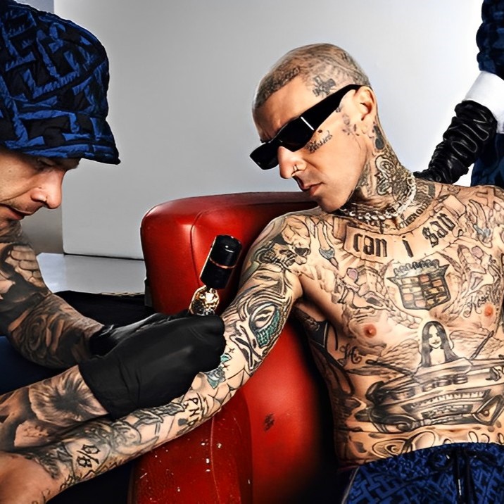 Travis Barker Busy In Tattoo