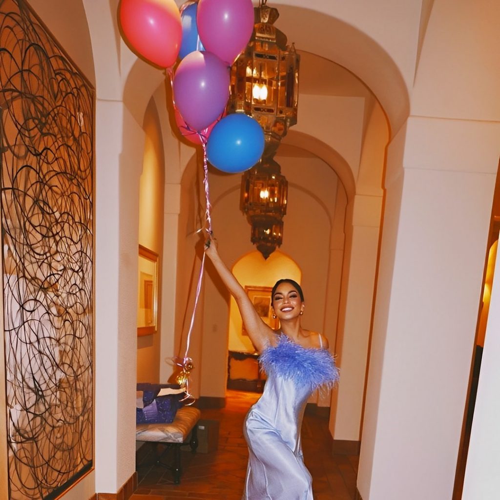 Vanessa Hudgens Holding Balloons In Hand